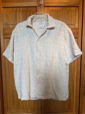 Textured Cream Short-Sleeve Button-Down Shirt